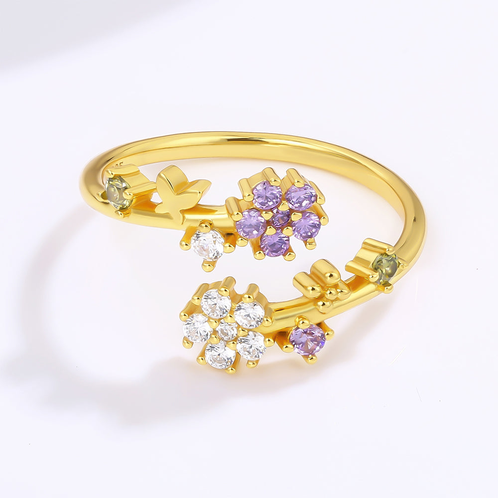 Pozlacená slitina Prsten s Bílým Emporia® Křišťálem a Fialovým Emporia® Křišťálem přibližná hmotnost: 10 gramů