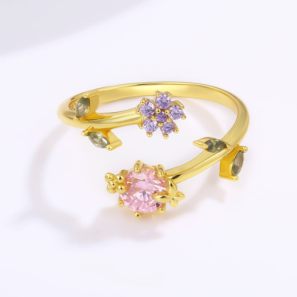 Pozlacená slitina Prsten s Růžovým Emporia® Křišťálem a Fialovým Emporia® Křišťálem přibližná hmotnost: 10 gramů