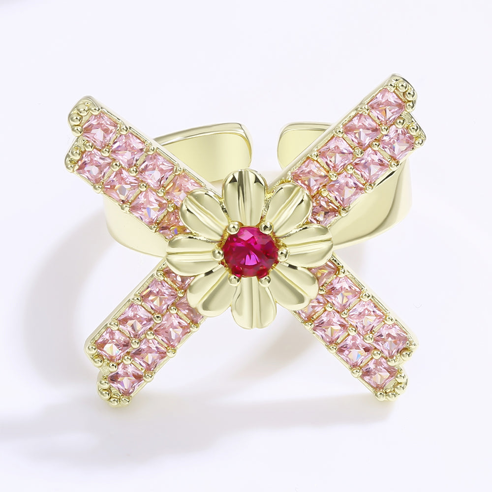 Pozlacená slitina Prsten s Červeným Emporia® Křišťálem a Růžovým Emporia® Křišťálem přibližná hmotnost: 10 gramů