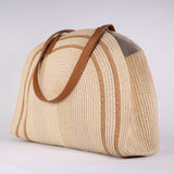Large Straw Tote Bag with Faux Leather Handles 37*30*12 cm