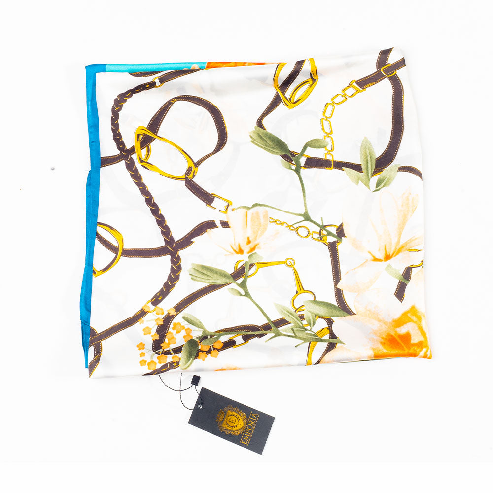 Květinové objetí, šála, 85 x 180 cm, Světle modrá, 100% veganské hedvábí