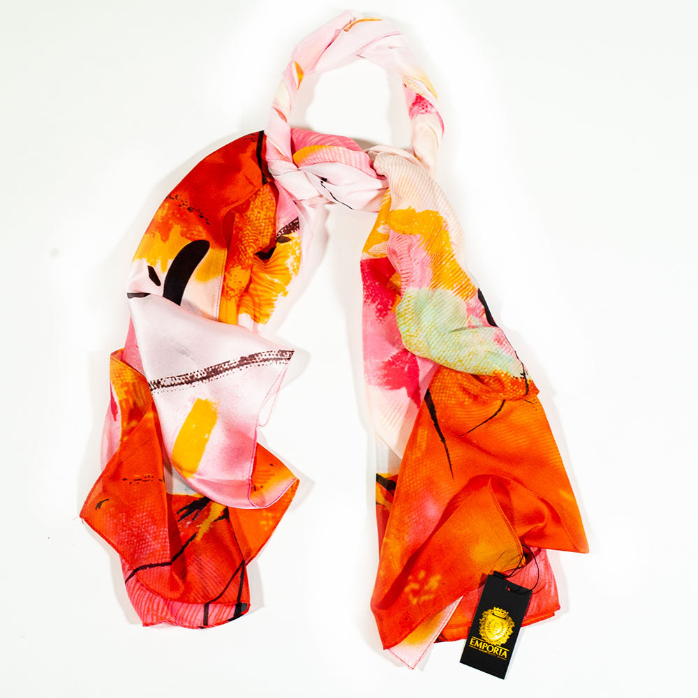 Noční lotus, šála, 85 x 180 cm, Oranžová, 100% veganské hedvábí