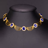 Pozlacená Slitinová Sada s Modrým Emporia® Křišťálem a Bílým Emporia® Křišťálem ( Náhrdelník+Náušnice )