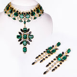 Pozlacená Slitinová Sada se Zeleným Emporia® Křišťálem a Bílým Emporia® Křišťálem ( Náhrdelník+Náušnice )