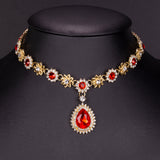 Pozlacená Slitinová Sada s Červeným Emporia® Křišťálem a Bílým Emporia® Křišťálem ( Náhrdelník+Náušnice )