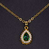 Pozlacená Slitinová Sada se Zeleným Emporia® Křišťálem a Bílým Emporia® Křišťálem ( Náhrdelník+Náušnice+Náramek+Prsten+Přívěsek )