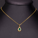 Pozlacená Slitinová Sada se Zeleným Emporia® Křišťálem a Bílým Emporia® Křišťálem ( Náhrdelník+Náušnice+Náramek+Prsten+Přívěsek )