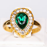 Pozlacená Slitinová Sada se Zeleným Emporia® Křišťálem a Bílým Emporia® Křišťálem ( Náhrdelník+Náušnice+Náramek+Prsten+Přívěsek )