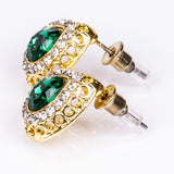 Pozlacená Slitinová Sada se Zeleným Emporia® Křišťálem a Bílým Emporia® Křišťálem ( Náhrdelník+Náušnice+Náramek+Prsten+Přívěsek )