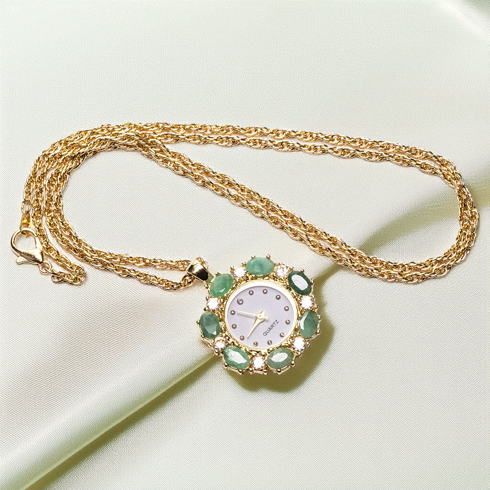 Pozlacený Slitinový Náhrdelník se Smaragdem a Bílým Emporia® Křišťálem ( Náhrdelník+Přívěsek )