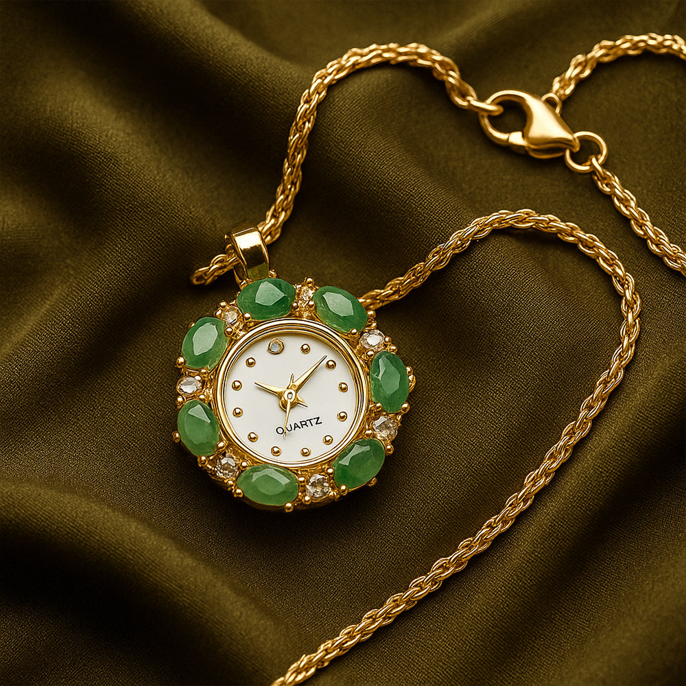 Pozlacený Slitinový Náhrdelník se Smaragdem a Bílým Emporia® Křišťálem ( Náhrdelník+Přívěsek )