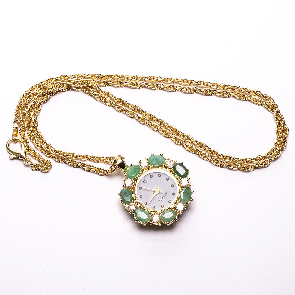 Pozlacený Slitinový Náhrdelník se Smaragdem a Bílým Emporia® Křišťálem ( Náhrdelník+Přívěsek )