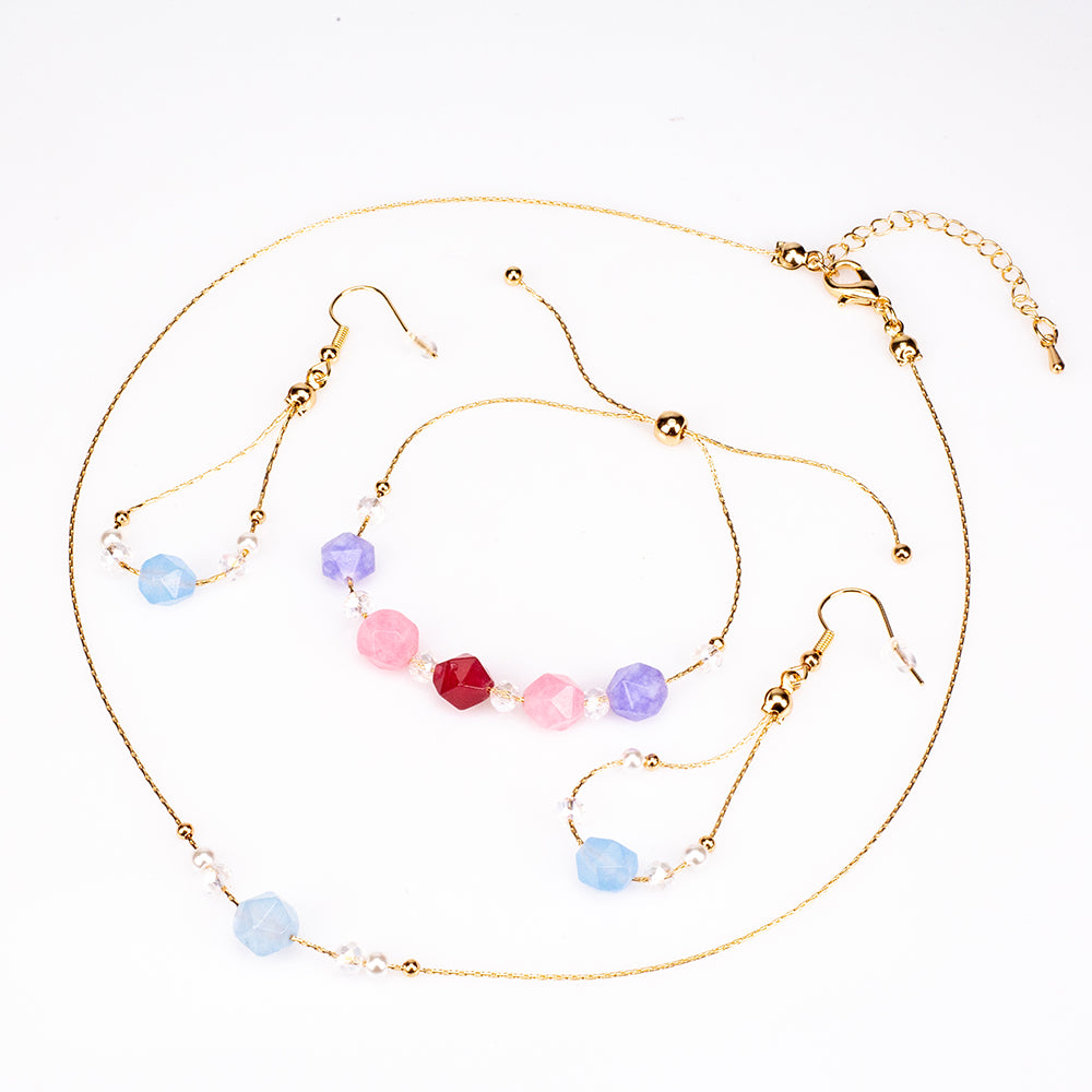 Pozlacená slitina Sada s Turmalínem ( Náhrdelník+Náušnice+Náramek )