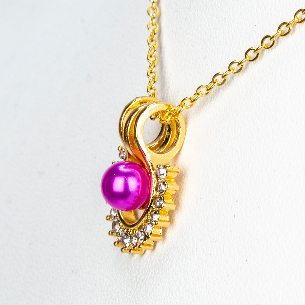 Pozlacená slitina - Sada s Bílou Sladkovodní Perlou a Bílým Emporia® Křišťálem - Karátové číslo: 3.41. přibližná hmotnost: 10 gramů ( Náhrdelník+Náušnice+Přívěsek )