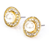 Pozlacená slitina - Sada s Bílou Sladkovodní Perlou a Bílým Emporia® Křišťálem - Karátové číslo: 3.41. přibližná hmotnost: 10 gramů ( Náhrdelník+Náušnice+Přívěsek )