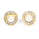 Pozlacená slitina - Sada s Bílou Sladkovodní Perlou a Bílým Emporia® Křišťálem - Karátové číslo: 3.41. přibližná hmotnost: 10 gramů ( Náhrdelník+Náušnice+Přívěsek )