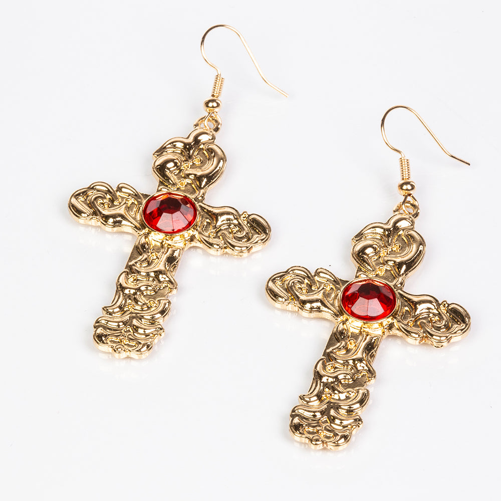 Pozlacená slitina - Sada s Červeným Emporia® Křišťálem a Bílým Emporia® Křišťálem - Karátové číslo: 122.5. přibližná hmotnost: 5 gramů ( Náhrdelník+Náušnice+Přívěsek )