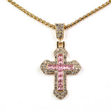 Pozlacená slitina Sada s Růžovým Emporia® Křišťálem a Bílým Emporia® Křišťálem - Karátové číslo: 21.57. přibližná hmotnost: 16.25 gramů ( Náhrdelník+Náramek+Prsten+Přívěsek )