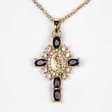 Kříž Pozlacený Slitinový Náhrdelník se Safírem a Bílým Emporia® Křišťálem ( Náhrdelník+Přívěsek )