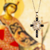 Kříž Pozlacený Slitinový Náhrdelník se Safírem a Bílým Emporia® Křišťálem ( Náhrdelník+Přívěsek )