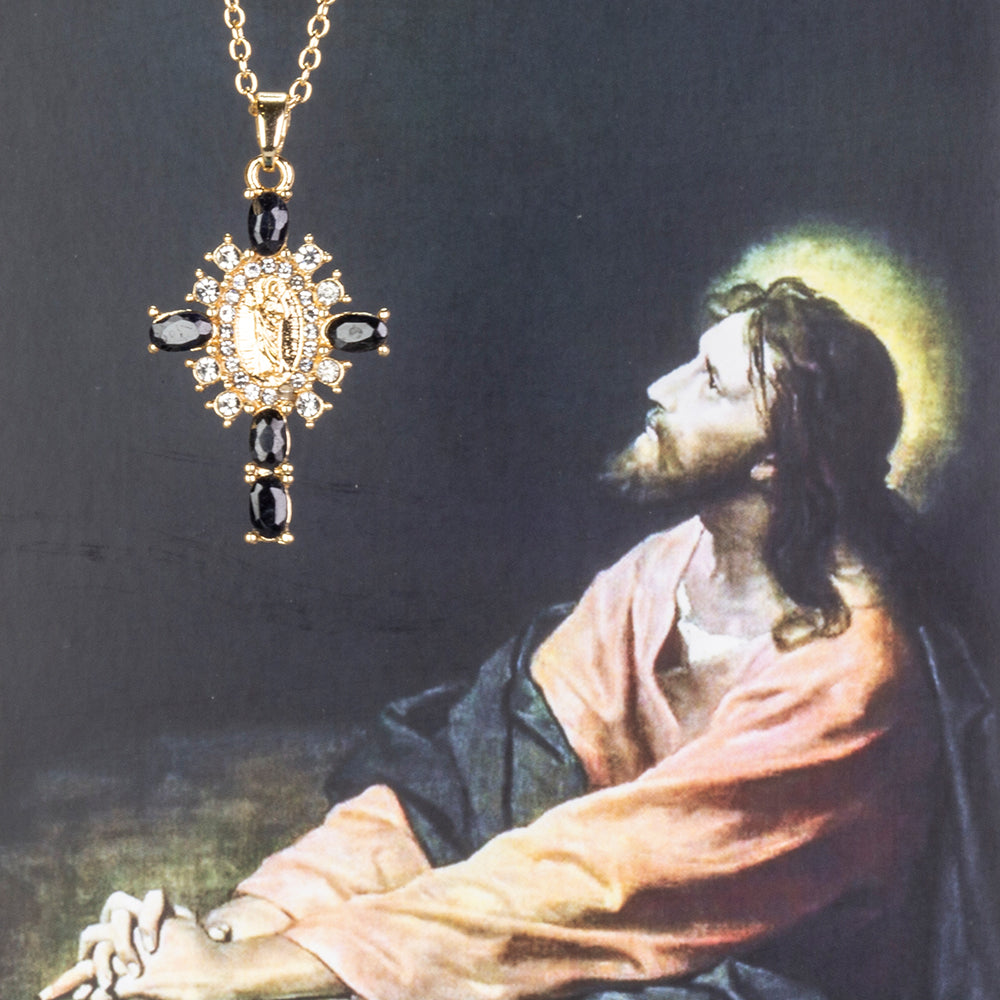 Kříž Pozlacený Slitinový Náhrdelník se Safírem a Bílým Emporia® Křišťálem ( Náhrdelník+Přívěsek )