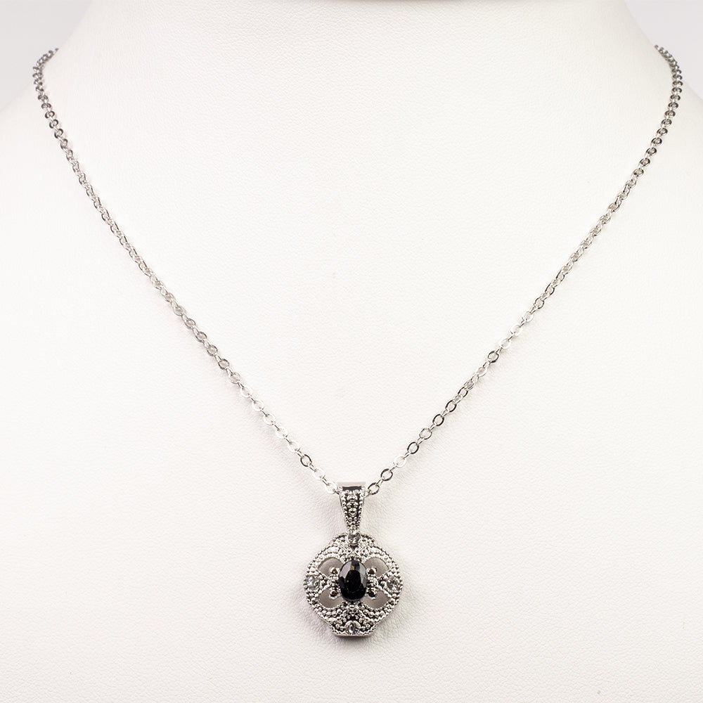 Pozlacená slitina Sada se Safírem a Bílým Emporia® Křišťálem - Karátové číslo: 2.47. přibližná hmotnost: 10 gramů ( Náhrdelník+Náušnice+Přívěsek )