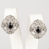 Pozlacená slitina Sada se Safírem a Bílým Emporia® Křišťálem - Karátové číslo: 2.47. přibližná hmotnost: 10 gramů ( Náhrdelník+Náušnice+Přívěsek )