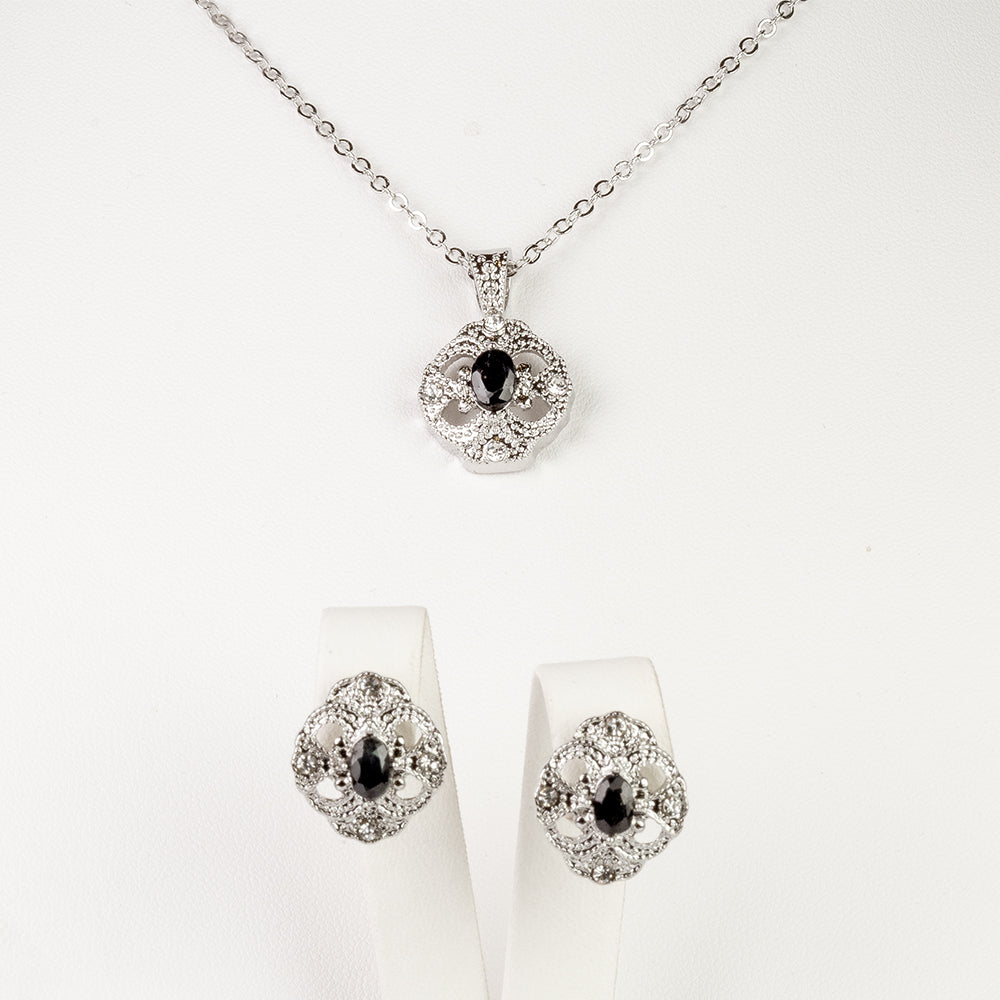 Pozlacená slitina Sada se Safírem a Bílým Emporia® Křišťálem - Karátové číslo: 2.47. přibližná hmotnost: 10 gramů ( Náhrdelník+Náušnice+Přívěsek )