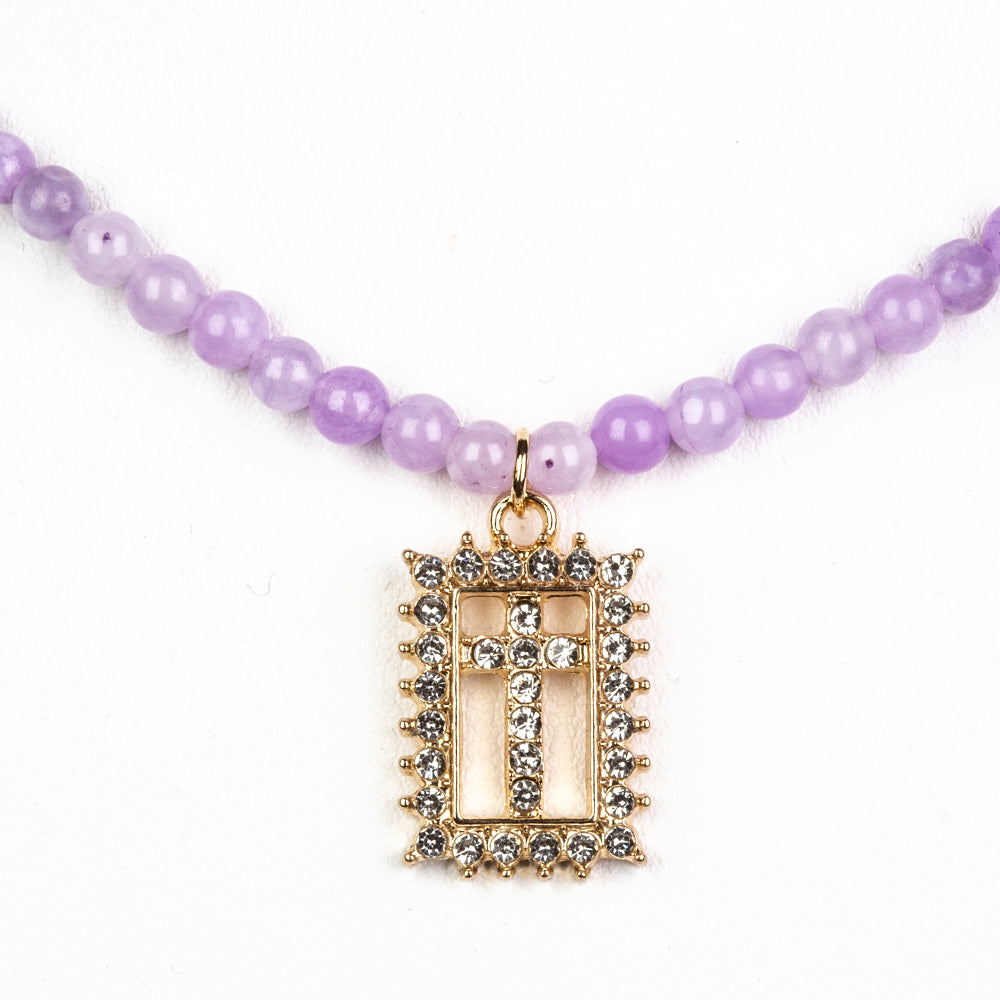 Korále Náhrdelník s Levandulovým Křemenem a Bílým Emporia® Křišťálem - Karátové číslo: 28.15. přibližná hmotnost: 16.25 gramů ( Náhrdelník+Přívěsek )