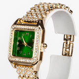 Pozlacená slitina - Hodinky se Zeleným Emporia® Křišťálem a Bílým Emporia® Křišťálem - Karátové číslo: 12. přibližná hmotnost: 57 gramů ( Náhrdelník+Náušnice+Přívěsek )
