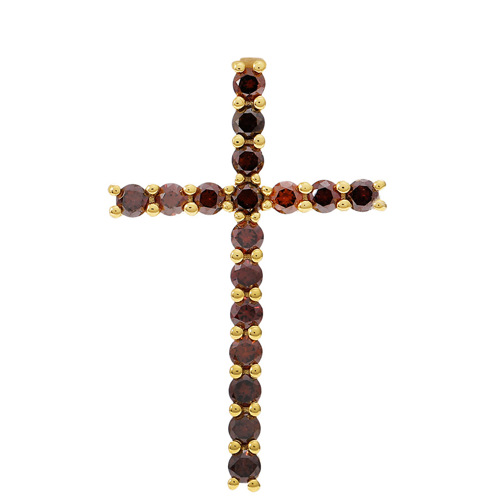 Kříž Pozlacený Stříbrný Přívěsek s Červeným Diamantem