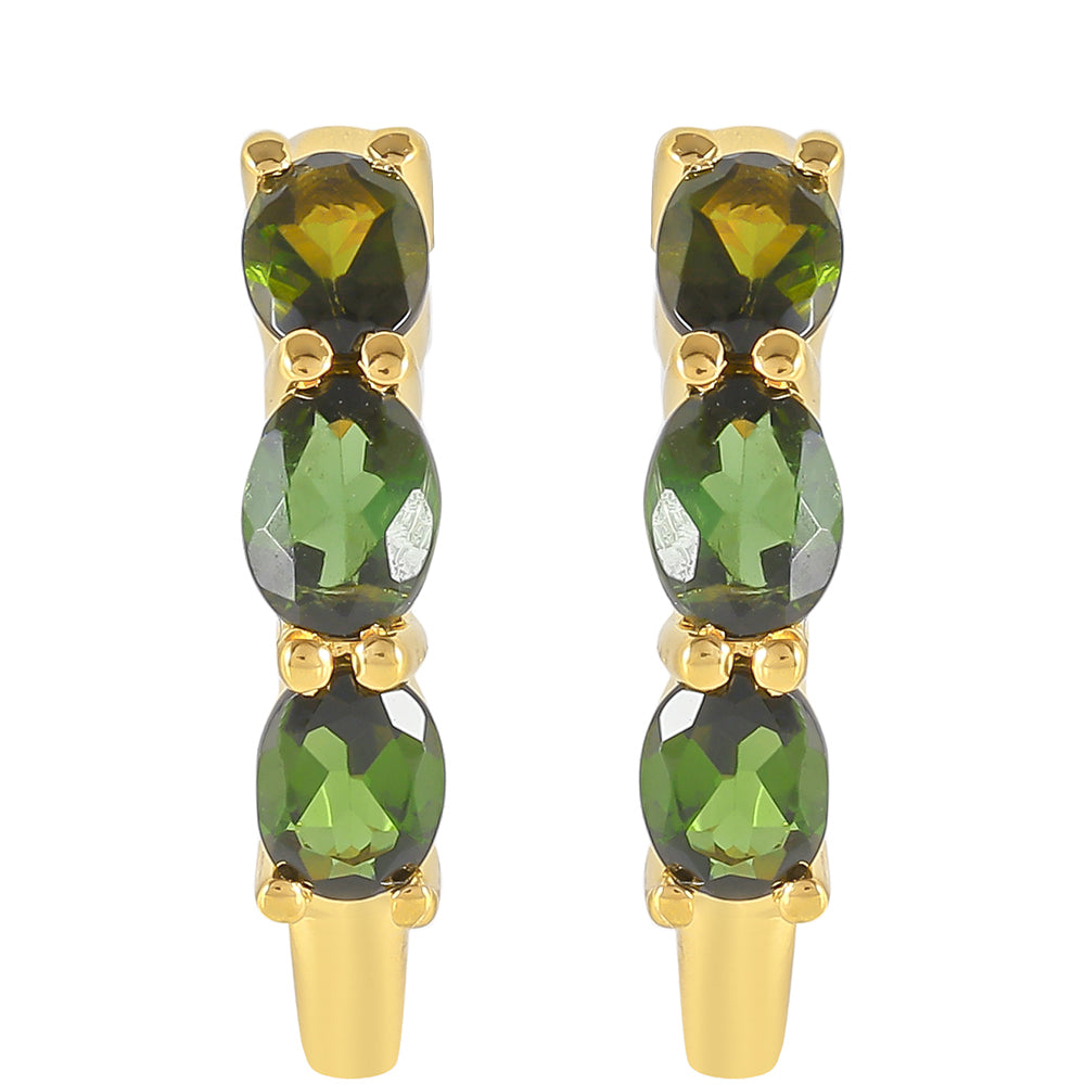 Pozlacené stříbro 925/1000 Náušnice se Zeleným Turmalínem - Karátové číslo: 1.11. přibližná hmotnost: 2.47 gramů