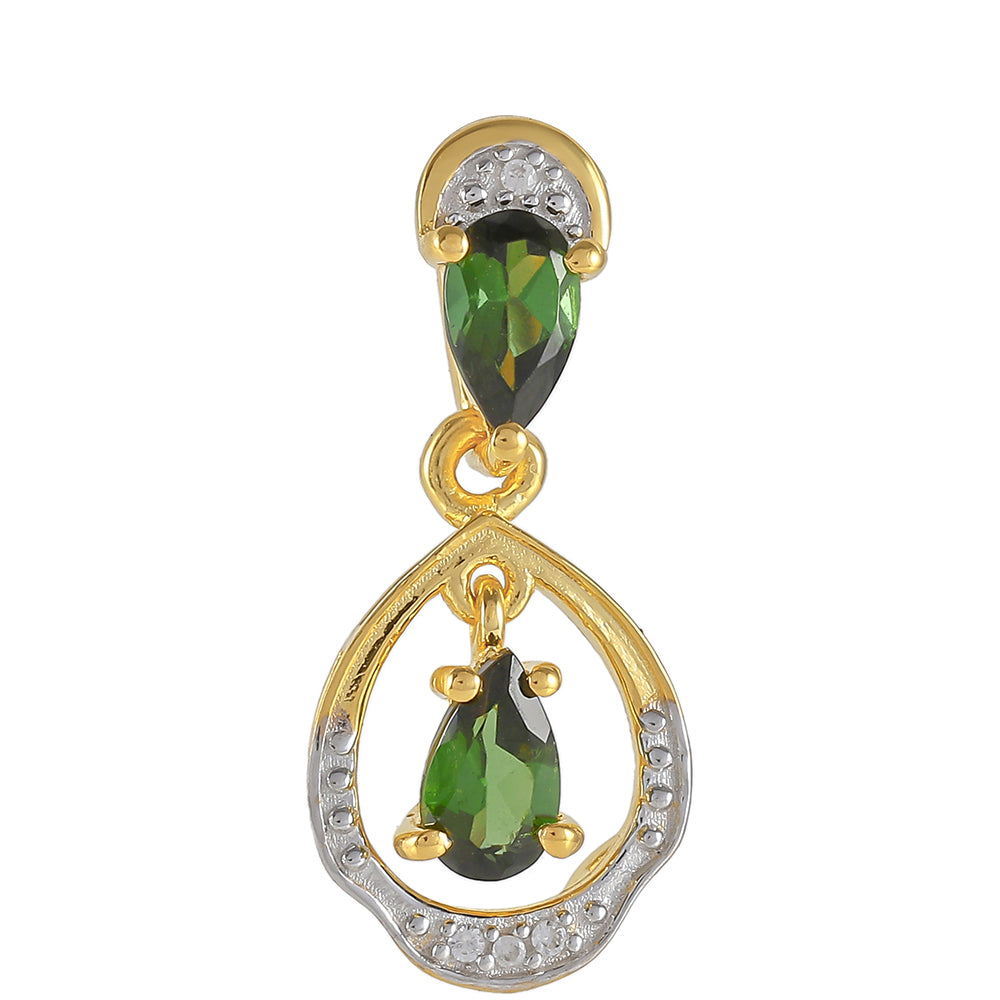 Pozlacené stříbro 925/1000 Přívěsek se Zeleným Turmalínem a Přírodním Zirkonem - Karátové číslo: 0.49. přibližná hmotnost: 0.87 gramů
