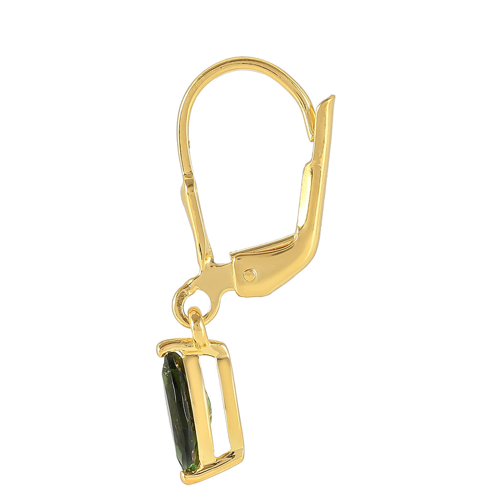 Pozlacené stříbro 925/1000 Náušnice se Zeleným Turmalínem - Karátové číslo: 0.74. přibližná hmotnost: 1.33 gramů