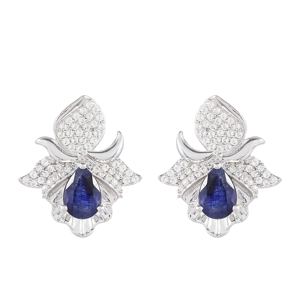 Stříbro 925/1000 Náušnice s Thajským Safírem a Bílým Topazem - Karátové číslo: 2.56. přibližná hmotnost: 5.32 gramů