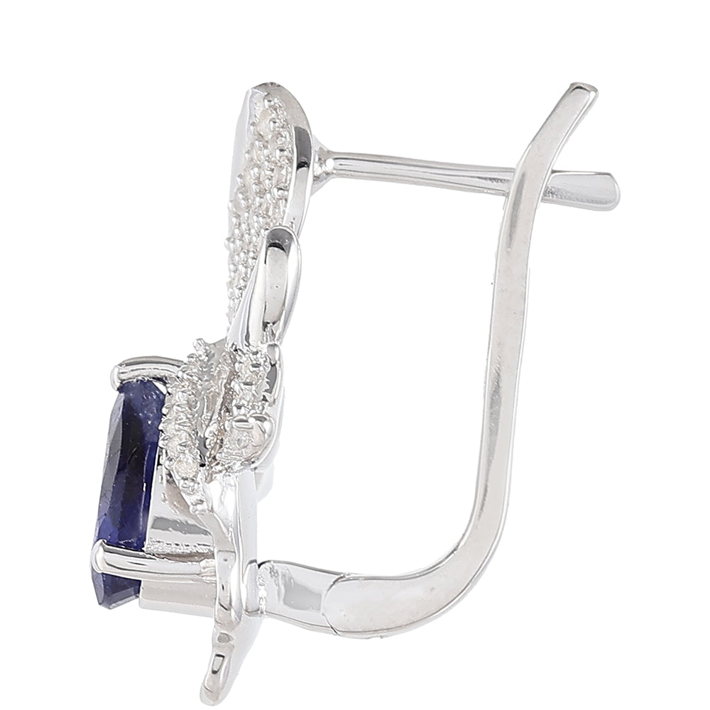 Stříbro 925/1000 Náušnice s Thajským Safírem a Bílým Topazem - Karátové číslo: 2.56. přibližná hmotnost: 5.32 gramů