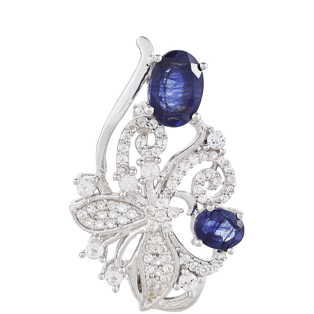 Stříbrný Brož s Thajským Safírem a Bílým Topazem