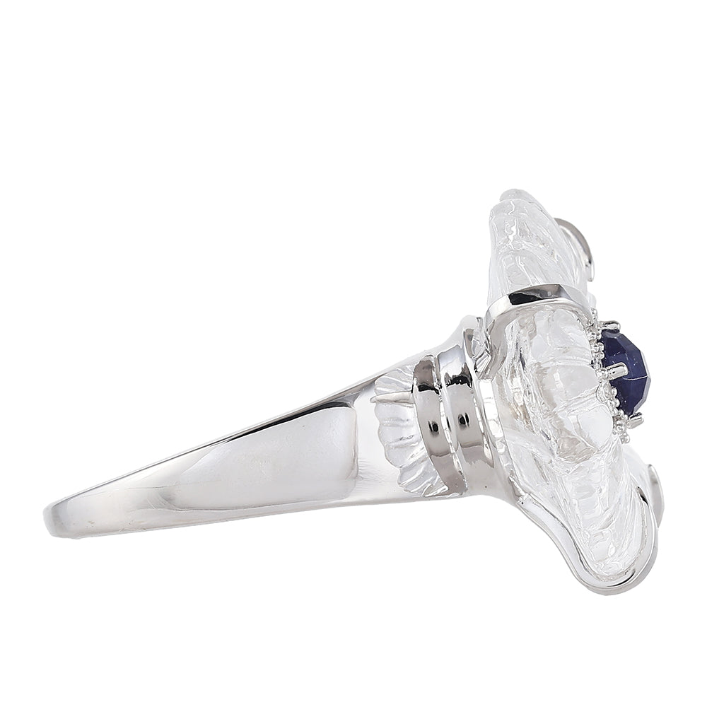 Stříbro 925/1000 Prsten s Thajským Safírem a Křišťálovým Křemenem - Karátové číslo: 11.55. přibližná hmotnost: 6.29 gramů