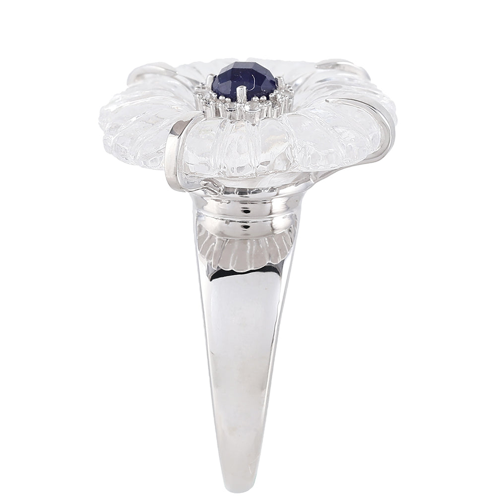 Stříbro 925/1000 Prsten s Thajským Safírem a Křišťálovým Křemenem - Karátové číslo: 11.55. přibližná hmotnost: 6.29 gramů