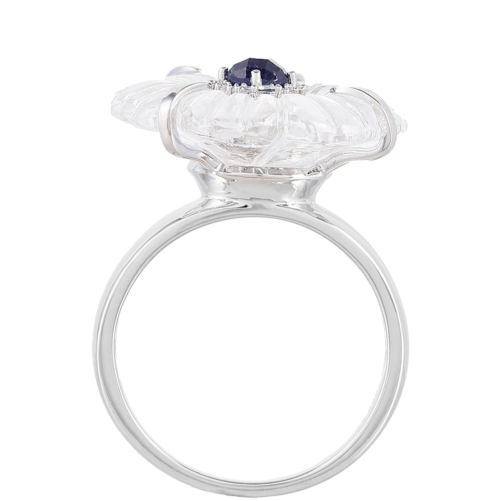 Stříbro 925/1000 Prsten s Thajským Safírem a Křišťálovým Křemenem - Karátové číslo: 11.55. přibližná hmotnost: 6.29 gramů