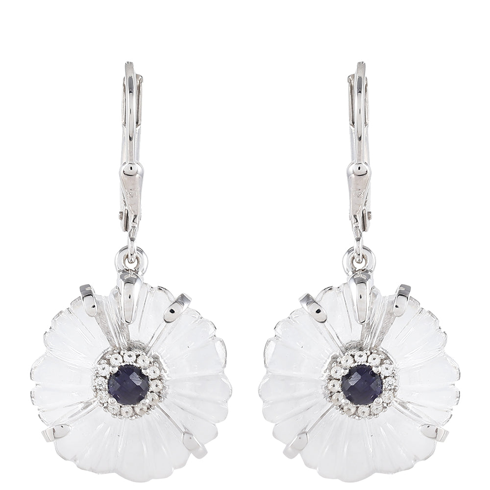 Stříbro 925/1000 Náušnice s Thajským Safírem a Křišťálovým Křemenem - Karátové číslo: 13.14. přibližná hmotnost: 5.58 gramů