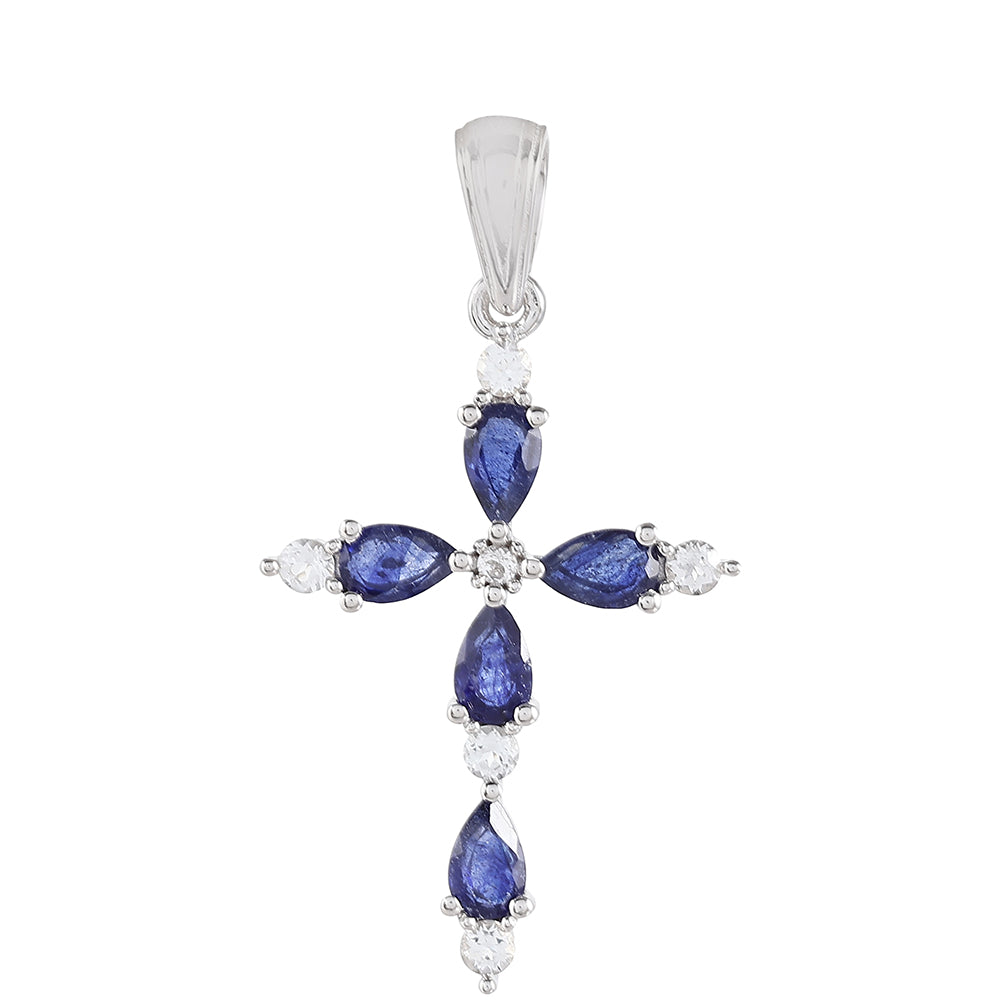 Stříbro 925/1000 Přívěsek s Thajským Safírem a Bílým Topazem - Karátové číslo: 1.94. přibližná hmotnost: 1.98 gramů