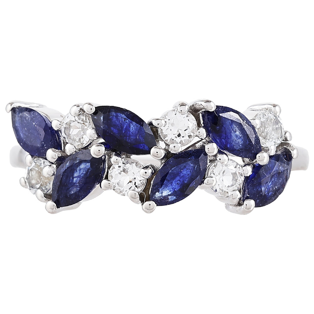 Stříbro 925/1000 Prsten s Thajským Safírem a Bílým Topazem - Karátové číslo: 1.79. přibližná hmotnost: 2.43 gramů