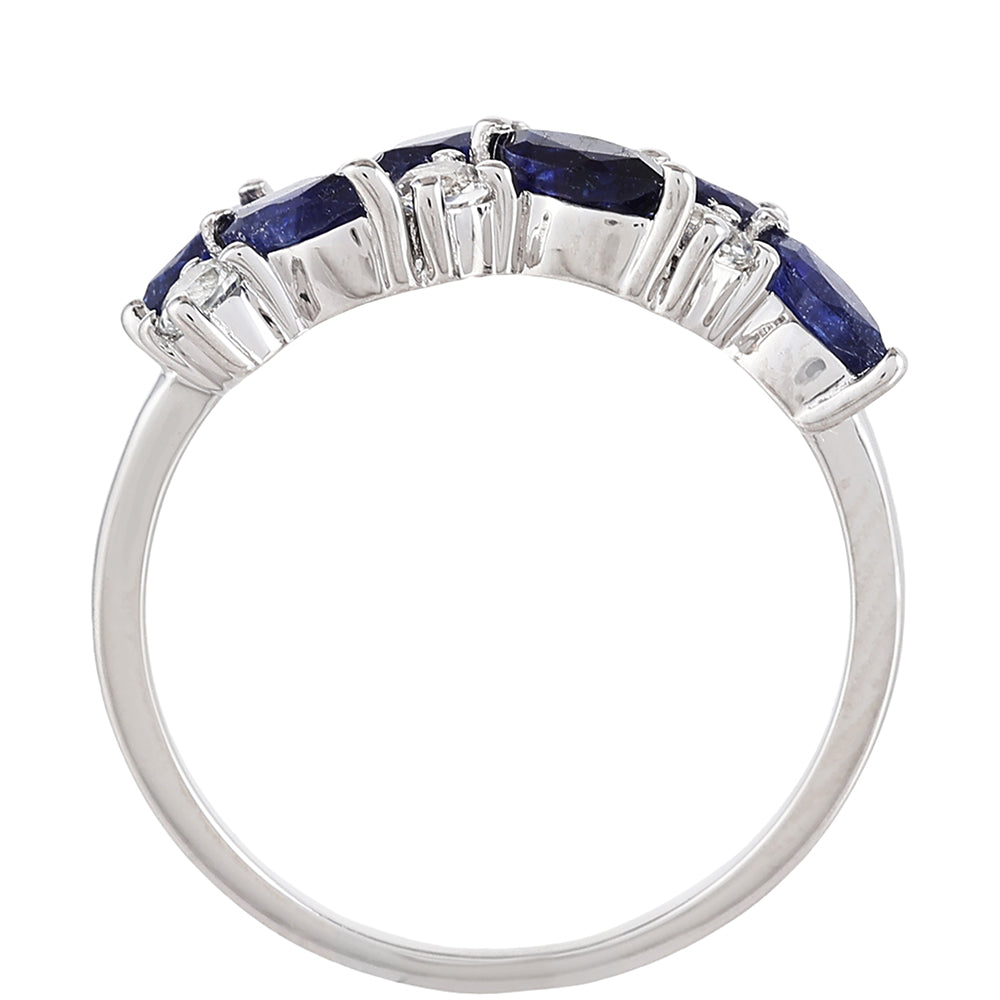 Stříbro 925/1000 Prsten s Thajským Safírem a Bílým Topazem - Karátové číslo: 1.79. přibližná hmotnost: 2.43 gramů