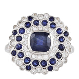 Stříbro 925/1000 Prsten s Thajským Safírem a Bílým Topazem - Karátové číslo: 2.82. přibližná hmotnost: 4.15 gramů