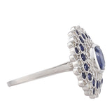 Stříbro 925/1000 Prsten s Thajským Safírem a Bílým Topazem - Karátové číslo: 2.82. přibližná hmotnost: 4.15 gramů