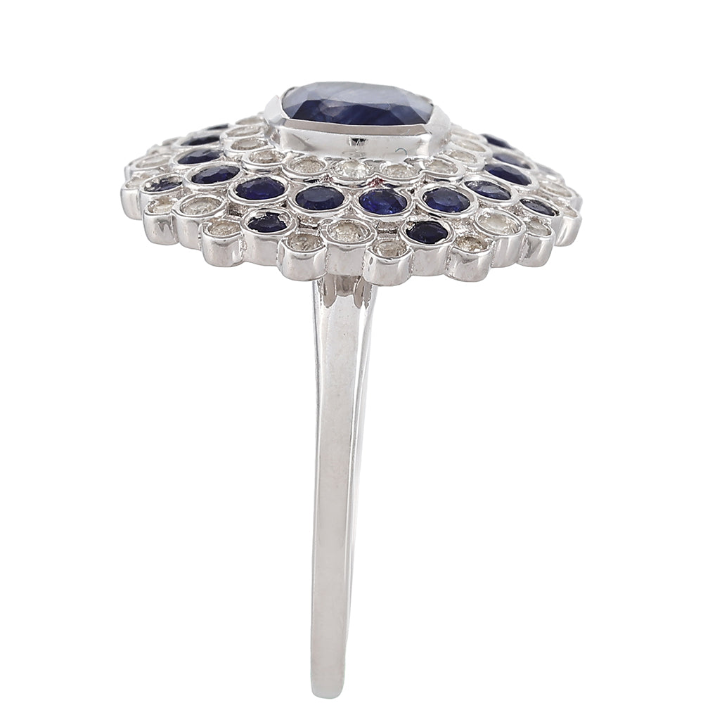 Stříbro 925/1000 Prsten s Thajským Safírem a Bílým Topazem - Karátové číslo: 2.82. přibližná hmotnost: 4.15 gramů