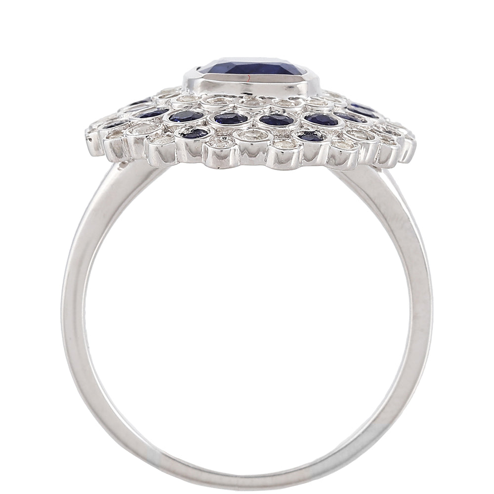 Stříbro 925/1000 Prsten s Thajským Safírem a Bílým Topazem - Karátové číslo: 2.82. přibližná hmotnost: 4.15 gramů