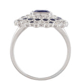 Stříbro 925/1000 Prsten s Thajským Safírem a Bílým Topazem - Karátové číslo: 2.82. přibližná hmotnost: 4.15 gramů