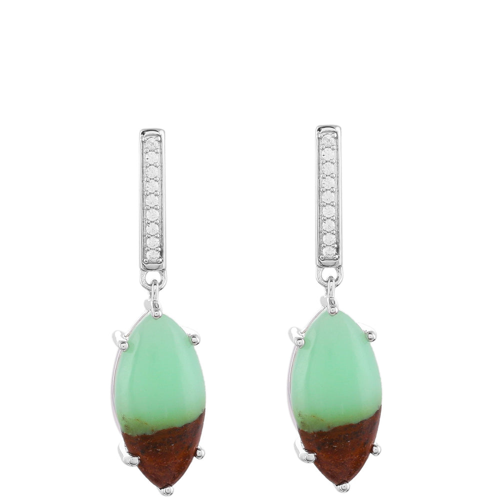 Stříbrné Náušnice s Mátovým Chrysoprasem a Přírodním Zirkonem